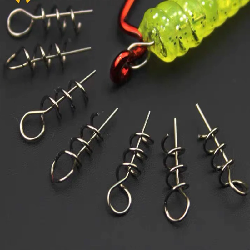 

50pcs Soft Lure Bait Spring Twist Lock Fishing Hook Stainless 15/35mm Steel Centering Pin for Soft Lure Bait Worm Crank Bait