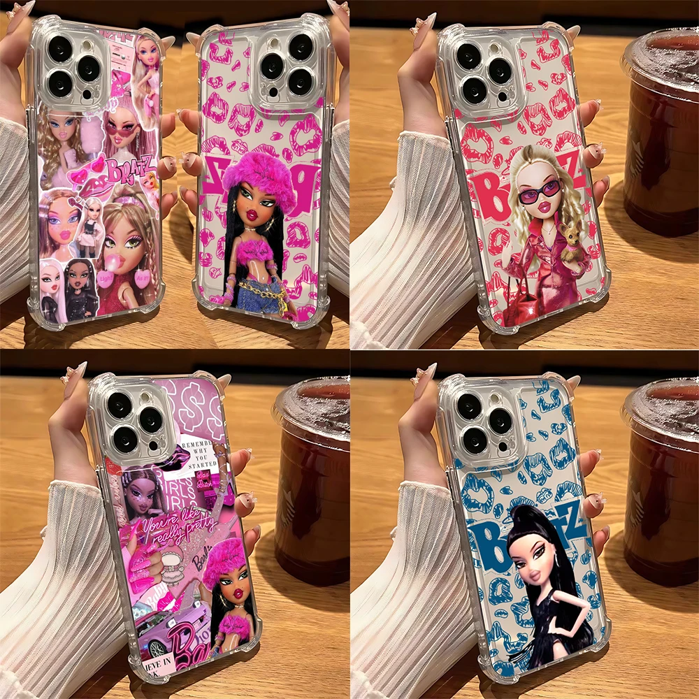 Фото Модный милый чехол для телефона с куклой Bratzs для iPhone 16, 15, 14, 13, 12, 11, Mini Pro Max X XR XSMax 7, 8 Plus, прозрачный чехол с защитой от падения №1