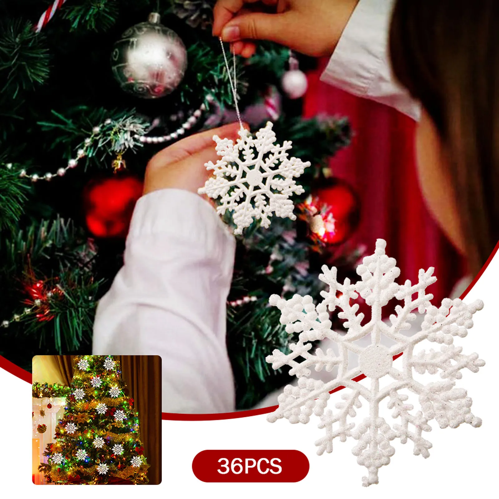 4 Inch Pack Of 36 White Glitter Snowflake Ornaments Holiday Centerpieces Christmas Live Diamond Party Decorations for Adults