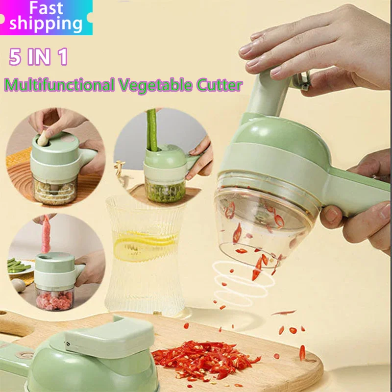 

Handheld Electric Vegetable Cutter Set Garlic Crusher Chili Chopper Ginger Masher Slicer Gadgets Kitchen Items Tool Accessories