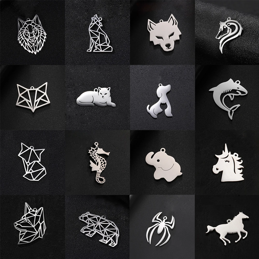 Eueavan 6 шт./лот подвески из нержавеющей стали с изображением волка собаки кошки