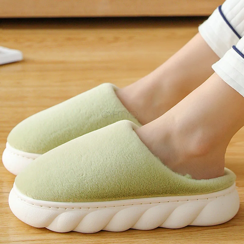 Winter House Slippers for Women Platform Shoes with Fur Fashion Female Home Slippers Warm Plush Soft Slippers Bedroom Unisex