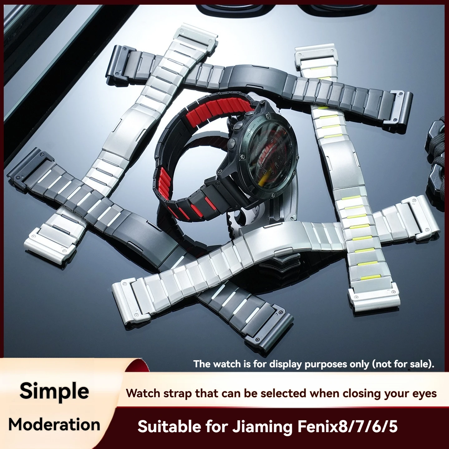 Фото Подходит для Jiaming Fenix Fenix 8 / 7X Pro / 6X 5X / Tactix 8, ремешок для часов из нержавеющей стали с резиновым основанием. №5