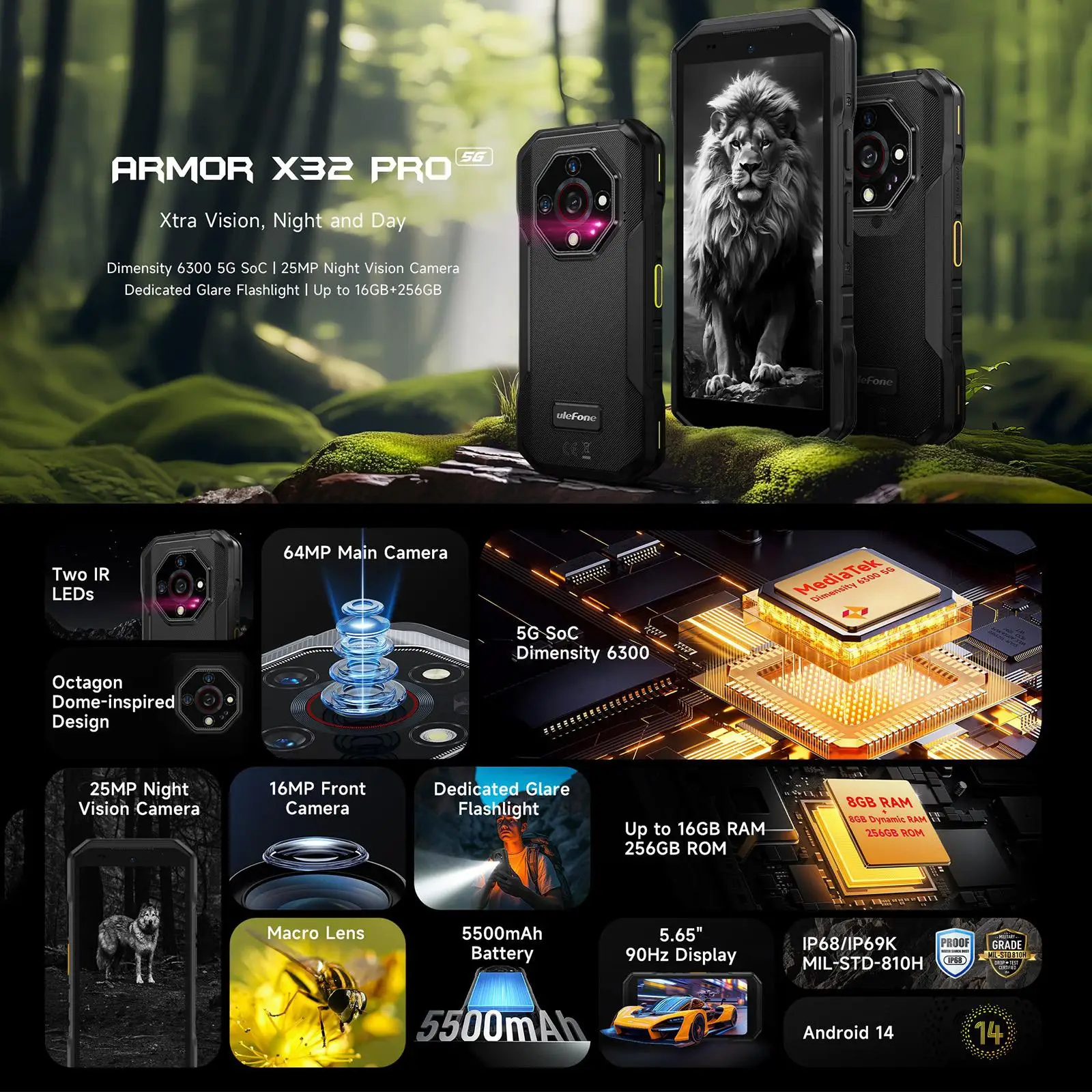 Фото Прочный смартфон Ulefone Armor X32 Pro 5G, Android 14 №2