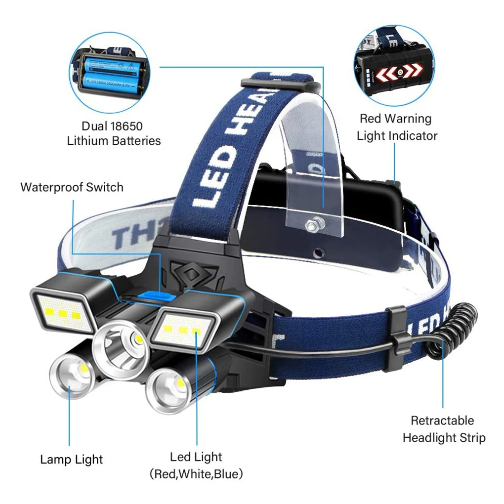 

Фонарь налобный аккумуляторный, 6000 К, лм