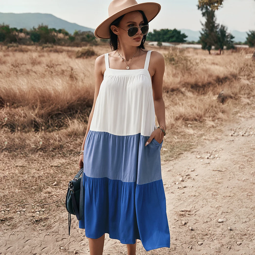 

Casual slim elegant sexy 2023 new dress, Summer fashion patchwork loose casual halter dress,women's sexy suspender dress