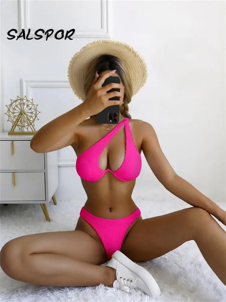 

SALSPOR Sexy Bikini Suit 2022 New Solid Swimsuit High Waist Women's Beachwear Push Up Bra Padded Bathing Set Fashion Swimwear