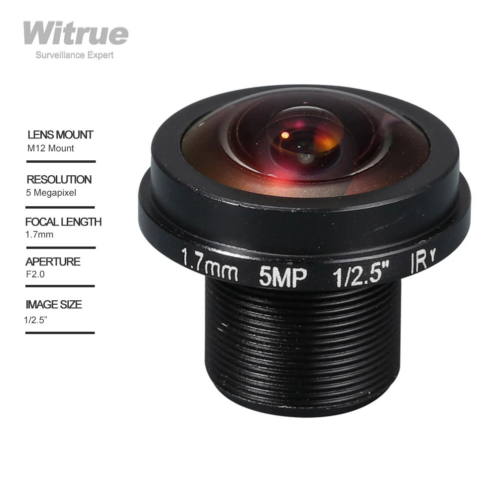 Объектив видеонаблюдения Witrue HD рыбий глаз 5 Мп 1 7 мм M12 * 0 крепление 1/2.5 F2.0 180