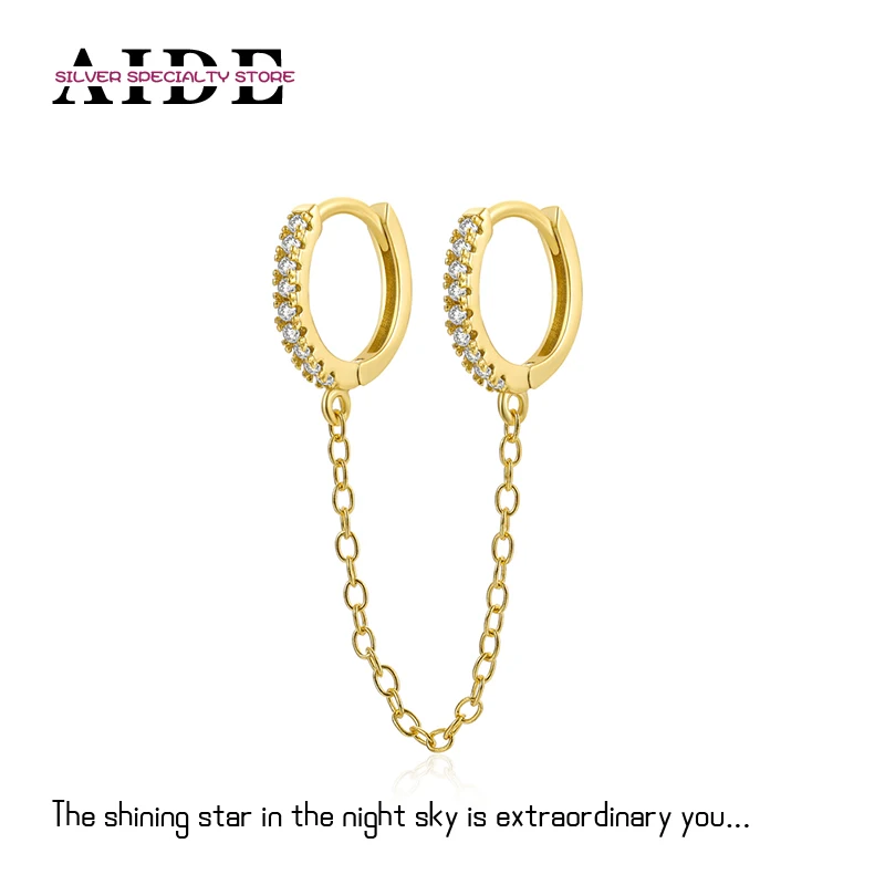 

AIDE 925 Sterling Silver White Zircon Long Tassel Chain Hoop Earring For Women Girl Pendientes Huggie Earrings Jewelry Gifts 1pc