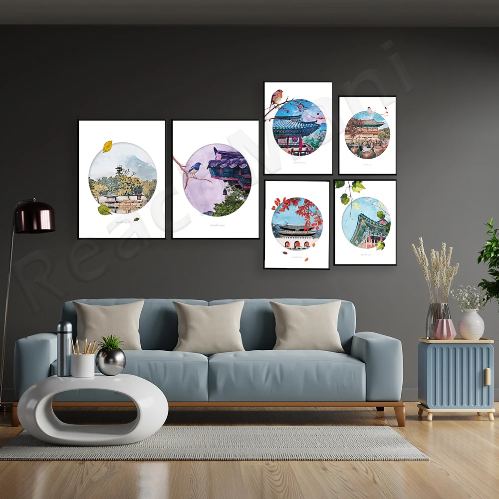 Корейский постер Корейская живопись корейское путешествие Сеул акварельный для