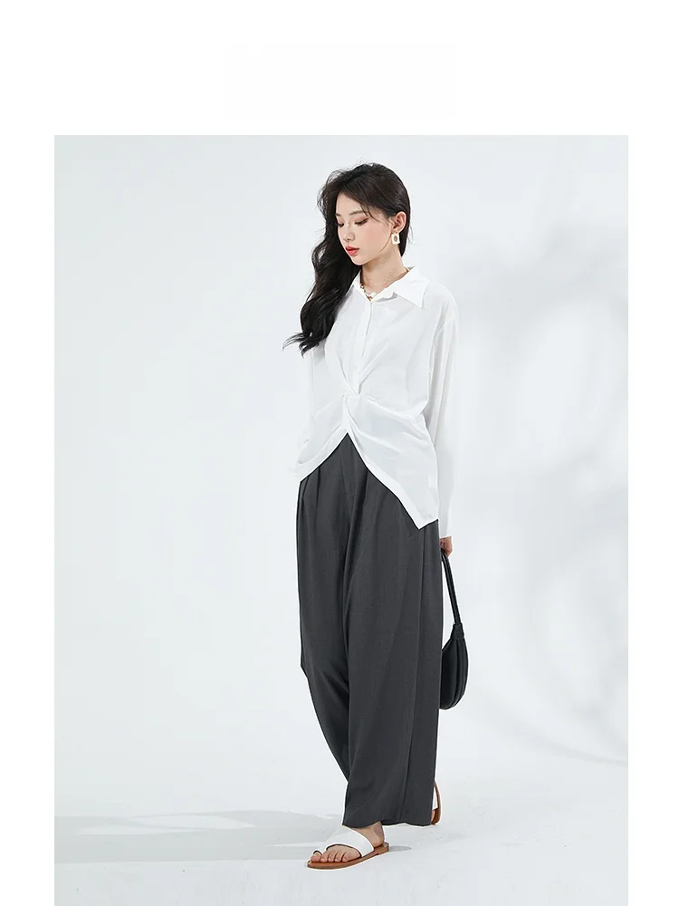 Gonblick белые шифоновые рубашки с французским вырезом женские ранняя осень 2024 новый