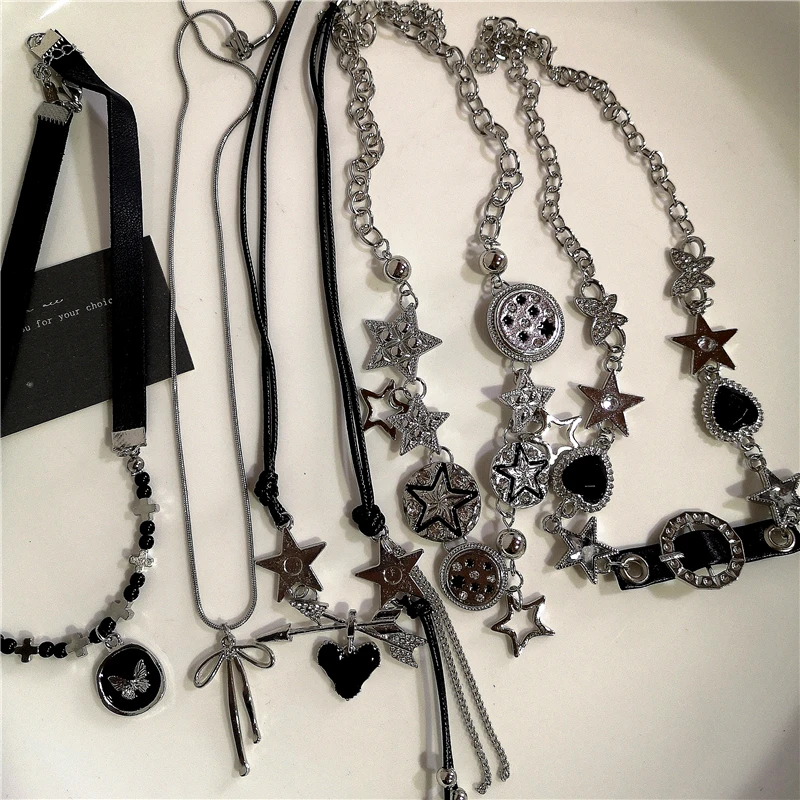 Кулон со звездой пентаграммой и бантом черная веревочная цепочка колье ожерелье