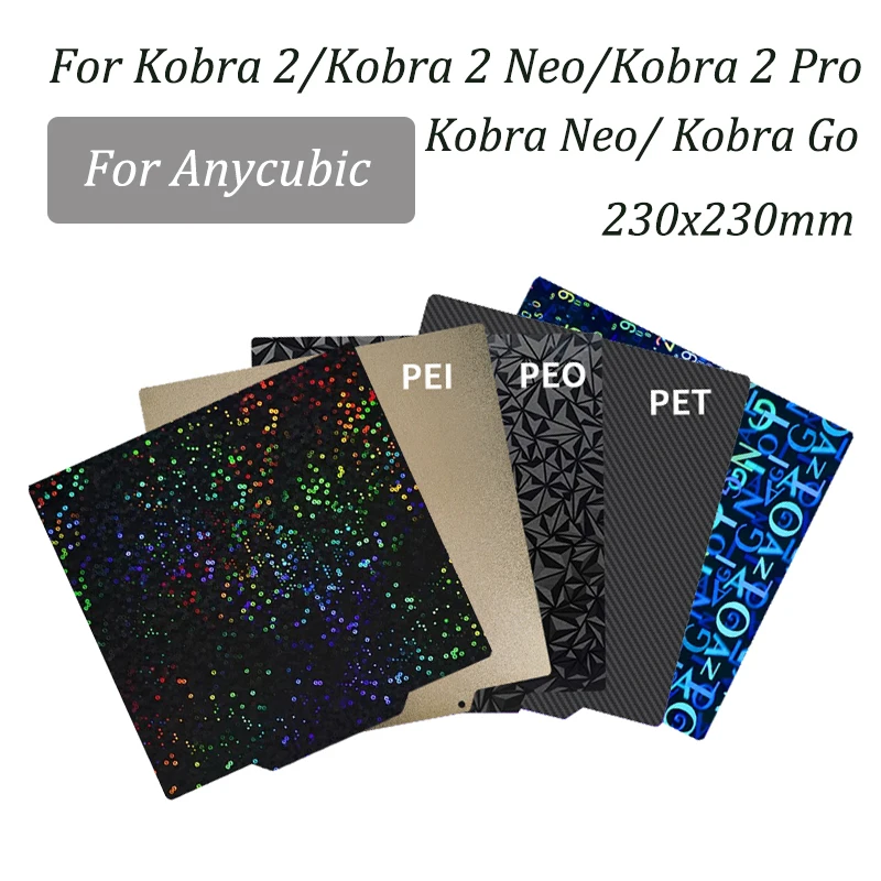 Фото Для Anycubic Kobra 2/2 Neo/2 Pro Сборная пластина 230 × 230 мм Углеродистая алмазная объединительная пластина PET PEO Двусторонний лист пружинной стали H1H №1