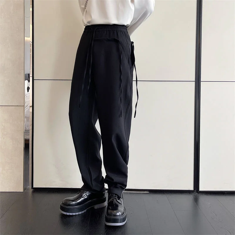 

SYUHGFA Men Clothing 2022 Spring Autumn New Solid Color Side Zipper Cargo Pants Elastic Waist Causal Loose Trousers For Male