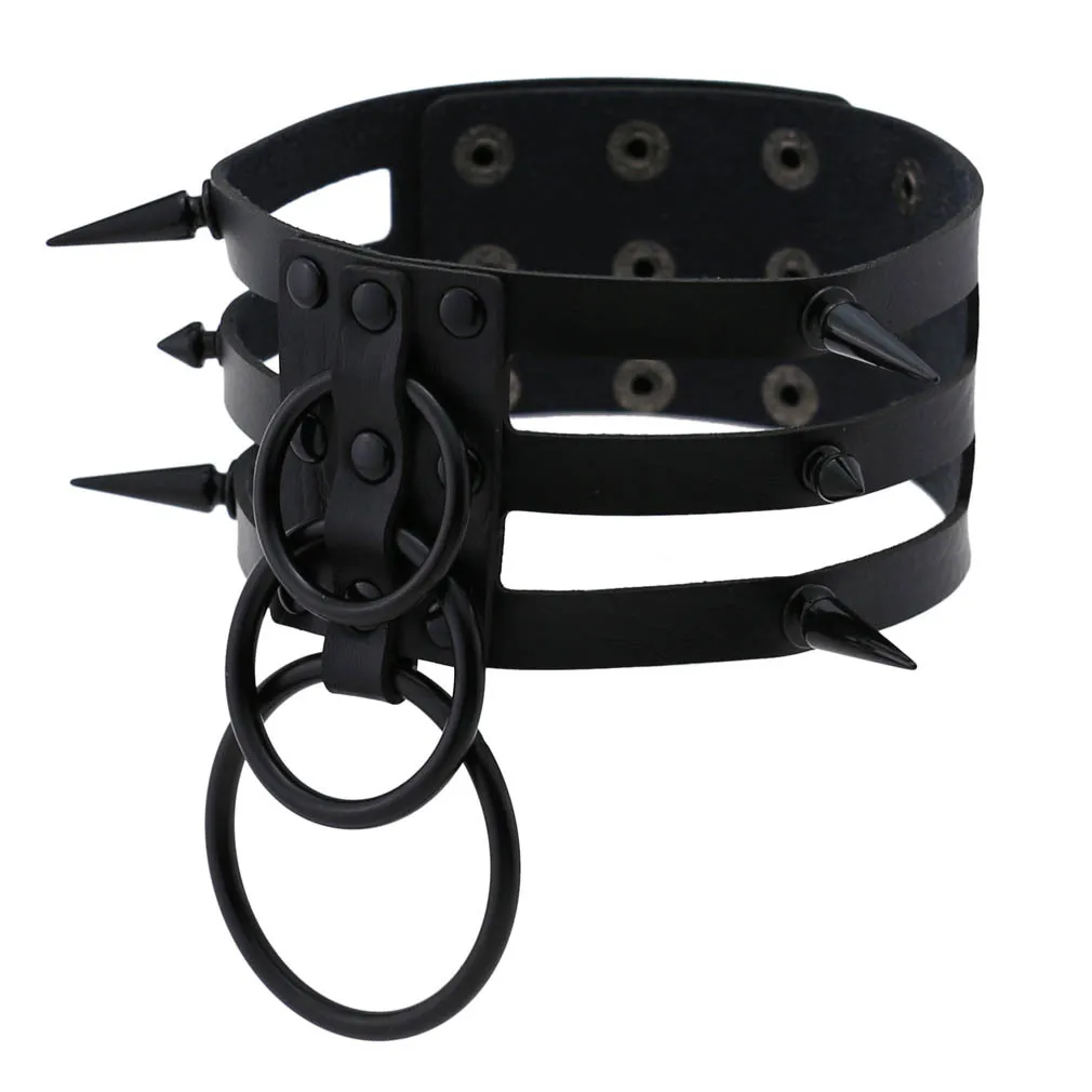 

2021 New Fashion Women Black Rivet Leather Bondage Choker Punk Circle Spike Goth Collar Harajuku Necklace Emo Jewelry