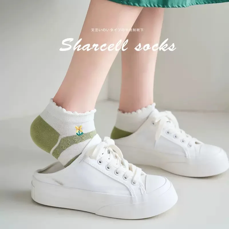 5 pairs of socks women spring and autumn socks thin cute cartoon sen department of Retro School style summer boat socks Ins tide