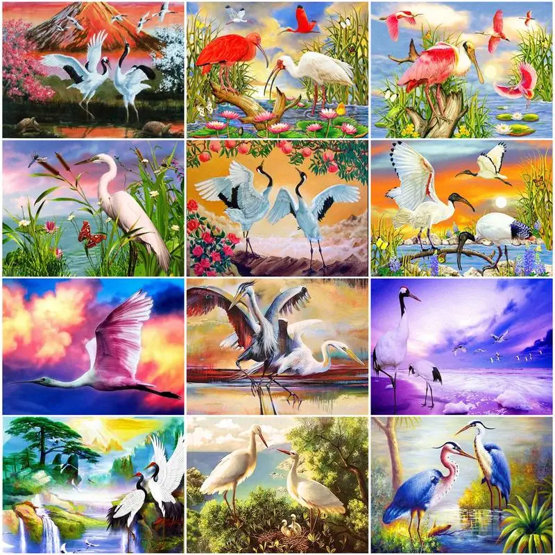 

CHENISTORY DIY 4050cm Frame Pictures By Number Red-crowned Crane Kits Home Decor Painting By Drawing On Canvas Art Gift