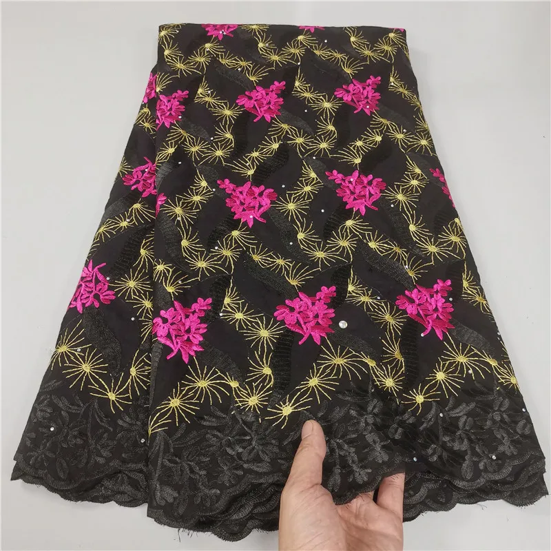 

5 ярдов, африканская швейцарская вуаль, ткань, тяжелая вышивка бисером, отделка, высокое качество, сухой 100% хлопок, ткань для свадебной вечер...