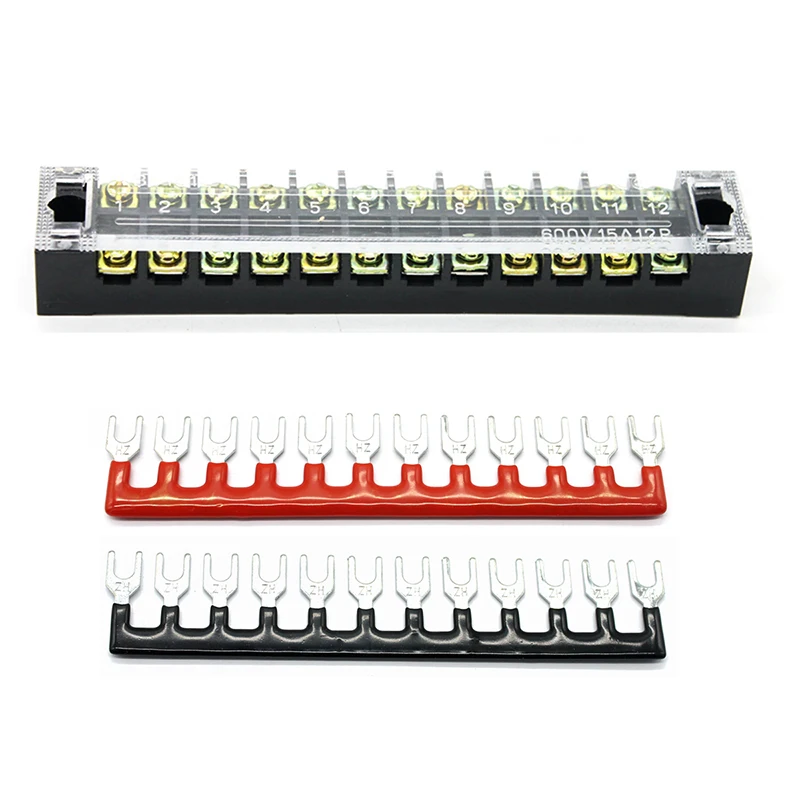 

12Position Dual Row Covered Electric Barrier Screw Fixed Terminal Block 600V 15A Terminal Block With 2Pcs Accessory Pins