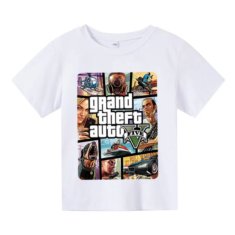 Летние футболки новинка 2022 крутая хлопковая Футболка для мальчиков GTA5 с принтом