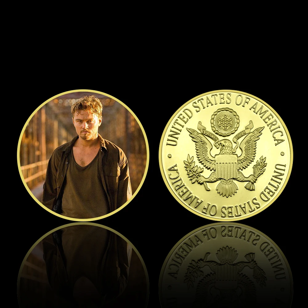 

American Actor Leonardo DiCaprio Commemorative Coins Classic Movie Poster Gold Plated Challenge Coins Crafts Festival Gifts