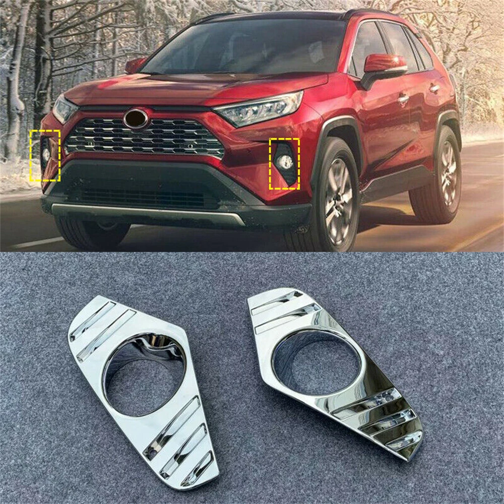 

For Toyota RAV4 XA50 2019 2020 ABS Chrome Front Fog Light Lamp Eyelid Cover 2pcs