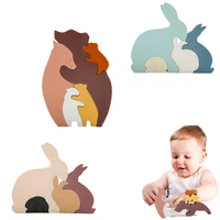 1set baby stack building blocks toys silicone 3d cartoon animal puzzle montessori kids early educational toys gifts for children