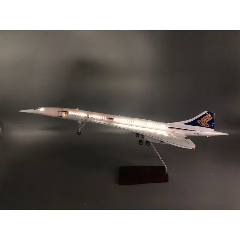 Фото Модель самолета Concorde Singapore Concorde British Airways, двухсторонняя роспись, 50 см, с подсветкой и колесами, статическая имитационная модель №4