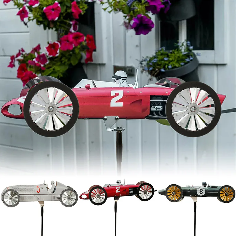 

Garden Ornament Racing Car Windmill DIY Steel Craft Windmill Suspension Model Toy Wind Sculpture Stake for Outdoor Home Decor