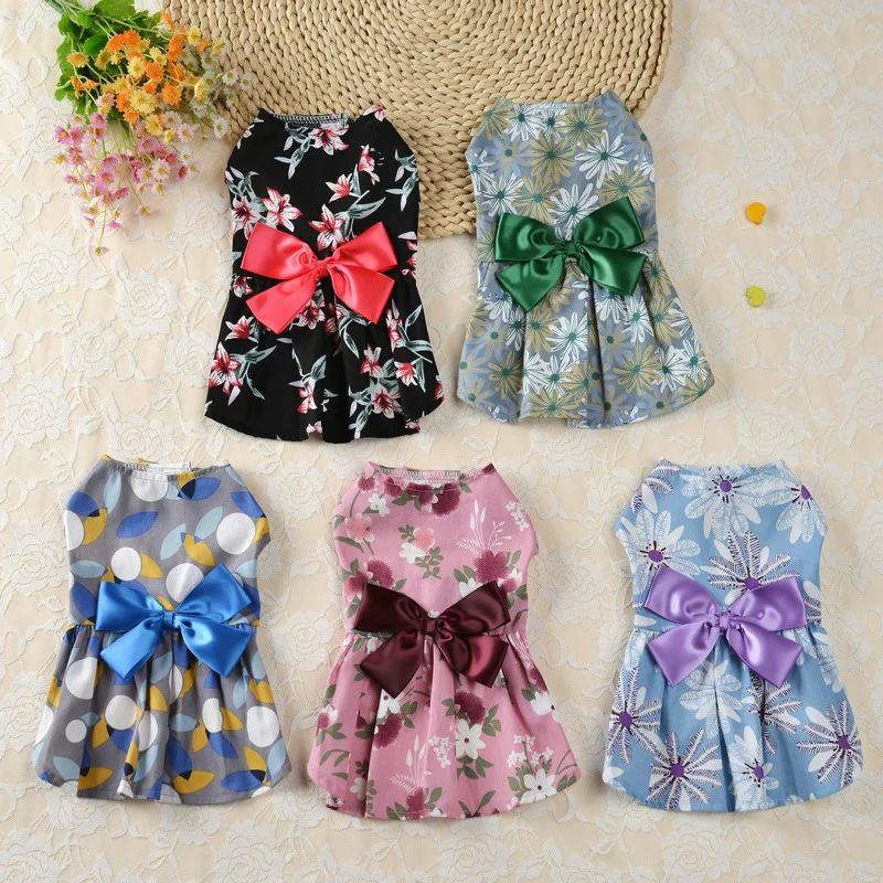 

2021 New Pet Cat And Dog Dress Lady Ribbon Princess Dress Spring And Summer Dog Clothes Pet Clothes