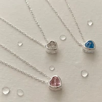 korean 925 sterling silver pendants necklace heart pinkwhiteblue zircon necklace for women jewelry for charms all matched