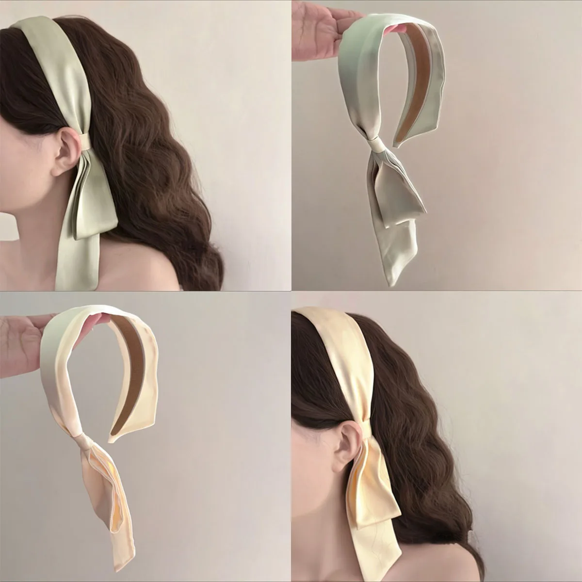 

Elegant Simple Solid Color Stain Hairbands For Women Fashion Wide Side Bow Hair Accessories Trend For Girl Fairy Hair Hoop