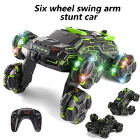 big size 4wd rc six wheel drift swing arm stunt car music light spray remote control car off road cehicle deformation car toy