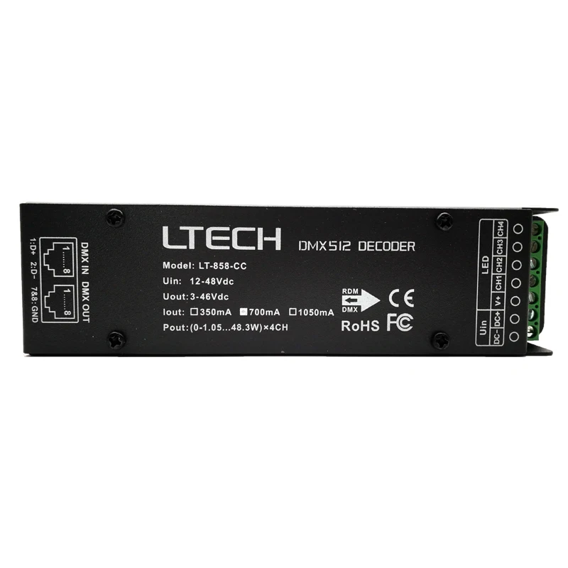 Фото Декодер LTECH Led DMX, 4 канала, постоянный ток, фотосессия 3 в 1, 4 канала, 350 мА, 700 мА, DMX512, CC Slave, порт RJ45 №3