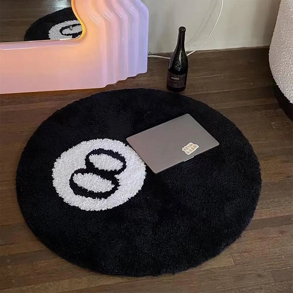 

Simulation Billiards 8 Ball Rug Round Flocking Carpet Living Room Sofa Coffee Table Mat Kids Study Bedroom Bedside Anti-slip Mat