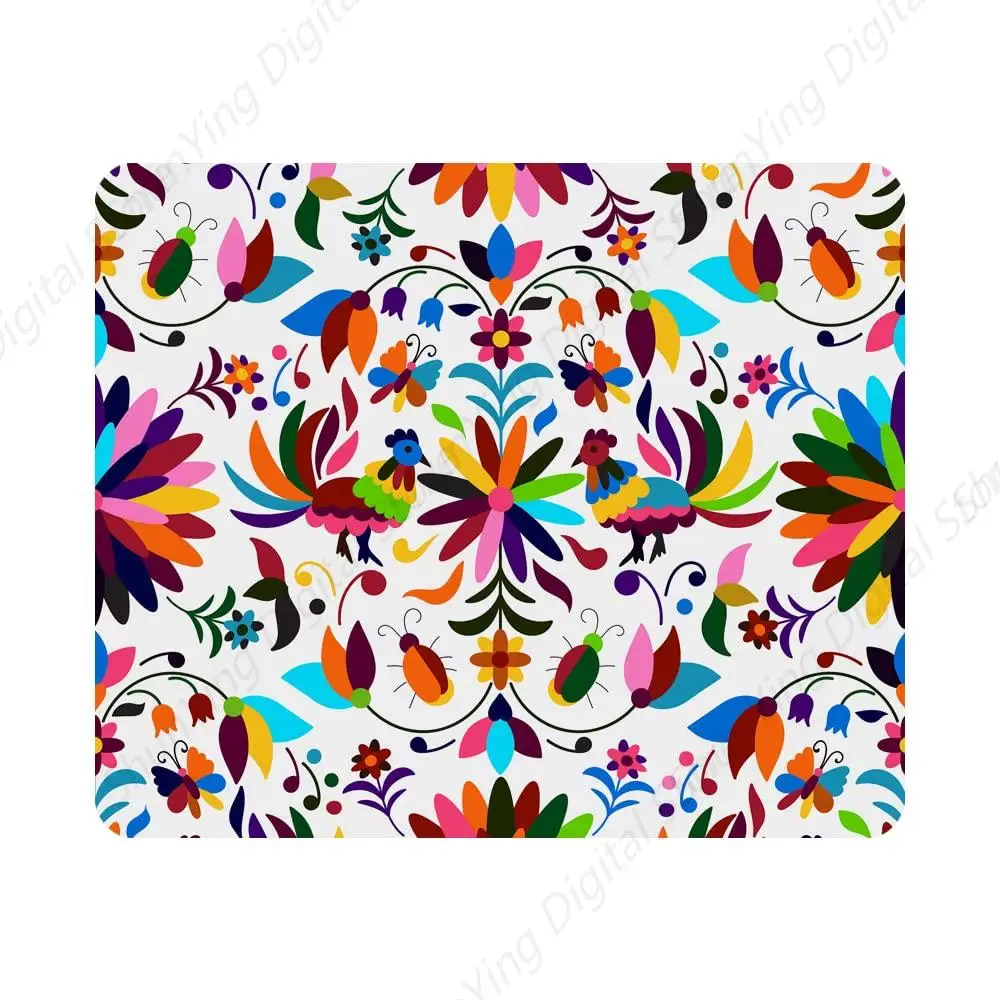 Mexican Style Gaming Mouse Pad Flower Bohemian Colored Bird Anti Slip Computer Desk Laptop Office 25*30cm