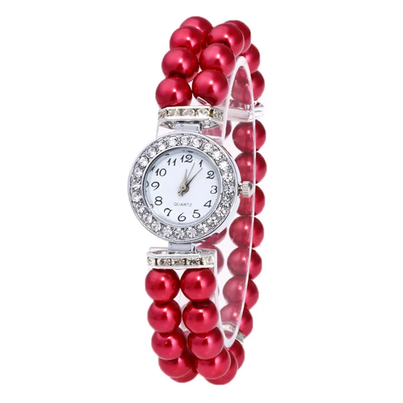 

A1070 Watch Casual Pearl String Watch Strap Quartz Wrist Rhinestone Watch Ladies Dress Watches Relogio