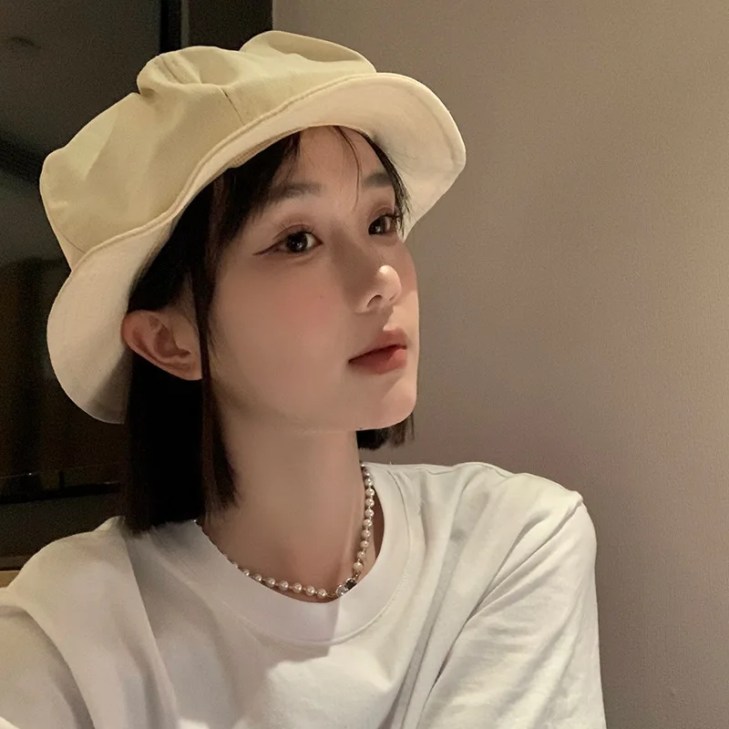 Korean Summer Jellyfish Cap for Female Solid Color Fisherman Hat  Causal Outdoor Vacation Bucket Hat Beret Panama Cap Women