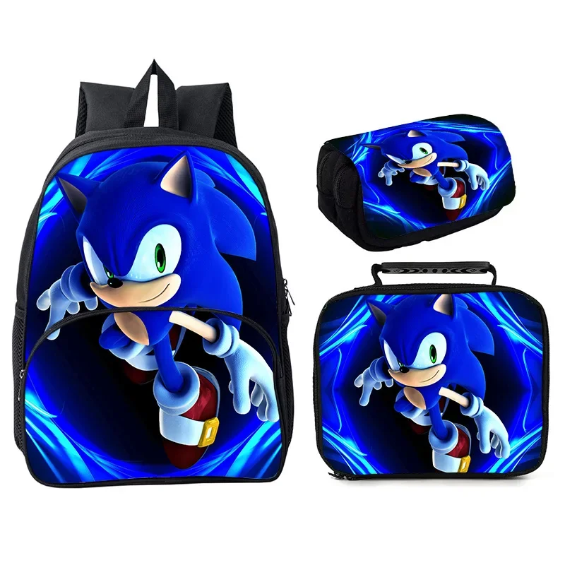 

Новый звуковой рюкзак Sonic, школьная сумка, комплект из трех предметов, круглая сумка, школьная сумка, сумка для еды, женская сумка-карандаш, модная школьная сумка с рисунком