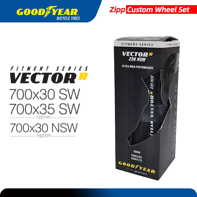 Фото Велосипедные шины Goodyear Zipp VectorR Z30 NSW для шоссейных велосипедов, 700x30/35C, готовые к бескамерной установке, для колес Zipp, черные, складные, для гравийных дорог №1