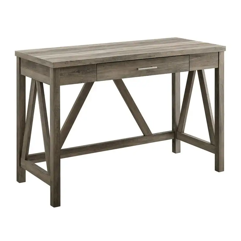 

Farmhouse Computer Writing Desk with Drawer, Grey Wash