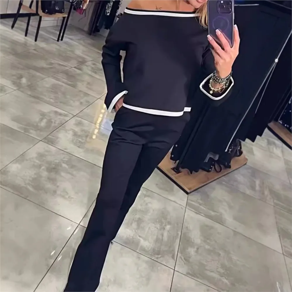 Модный сексуальный спортивный костюм с косыми плечами для отдыха женский