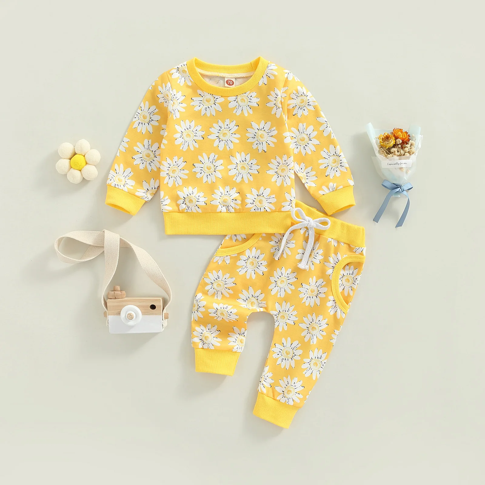 

TR Toddler Baby Girls Clothes Outfit Long Sleeve Flower Printed Tops and Pocketed Pants Fall Spring Clothes