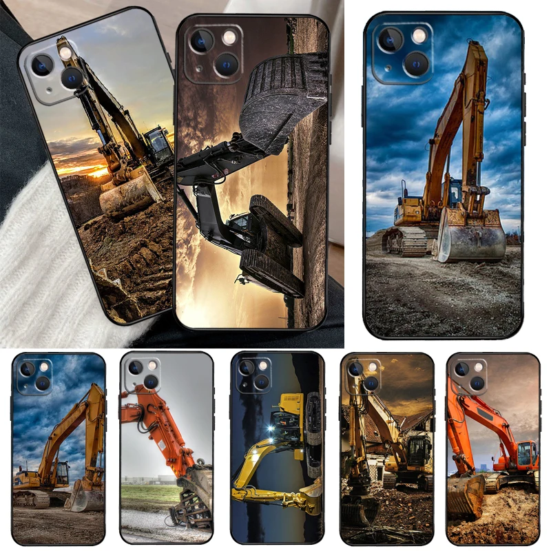 Фото Чехол для экскаватора для iPhone 16 15 14 Pro Max Plus 13 12 Mini 11 Pro Max, задняя крышка №1