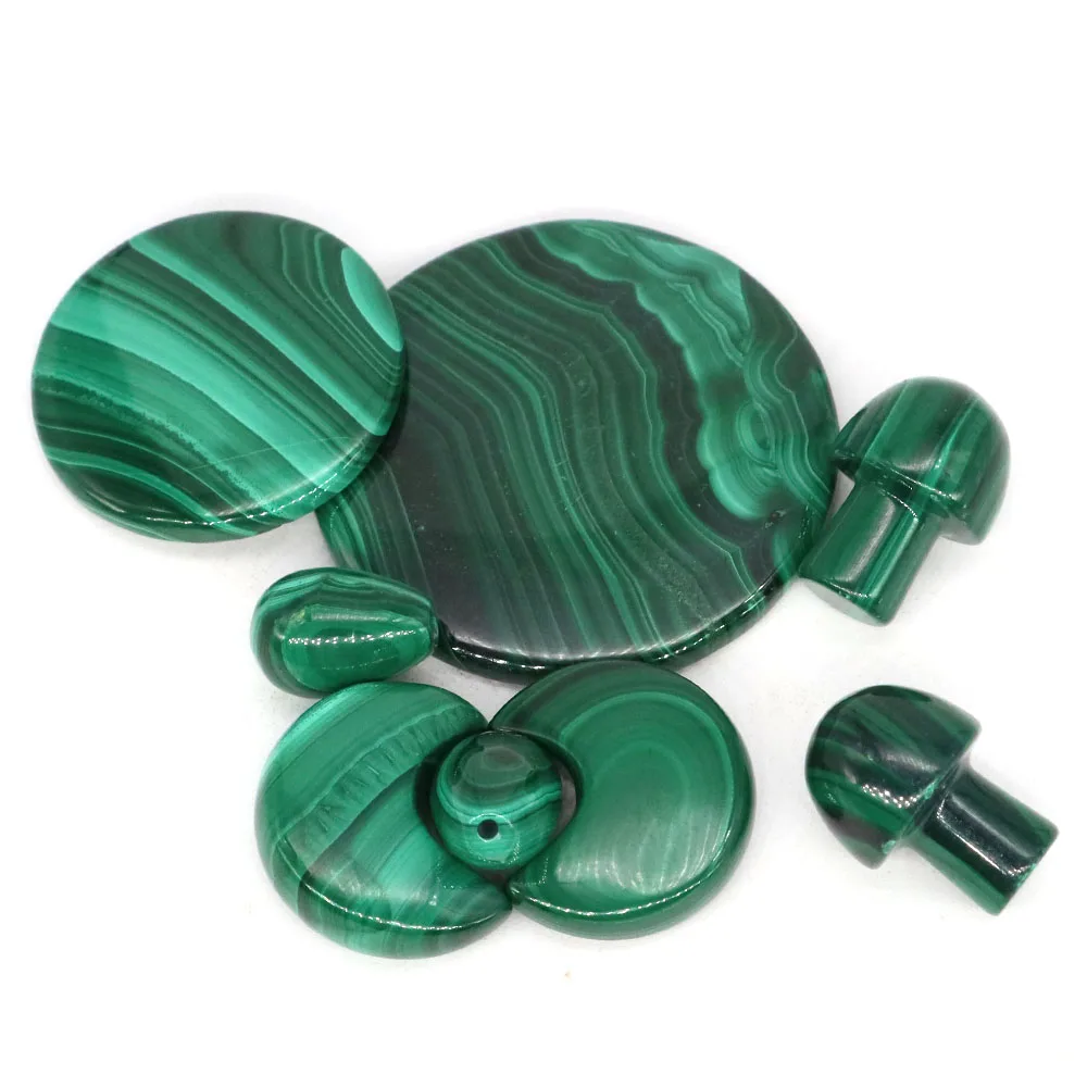 Natural Stone Malachite Round Flake Mushroom Moon Water-Drop Shape For Pendant Earrings Necklace DIY Jewelry Making Love Gift