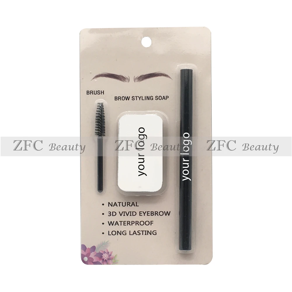 Print Logo Waterproof Vegan Long Lasting Private Label Pink Black Silver Rose Gold White  Eyebrow Pencil and Eyebrow Soap Set images - 6