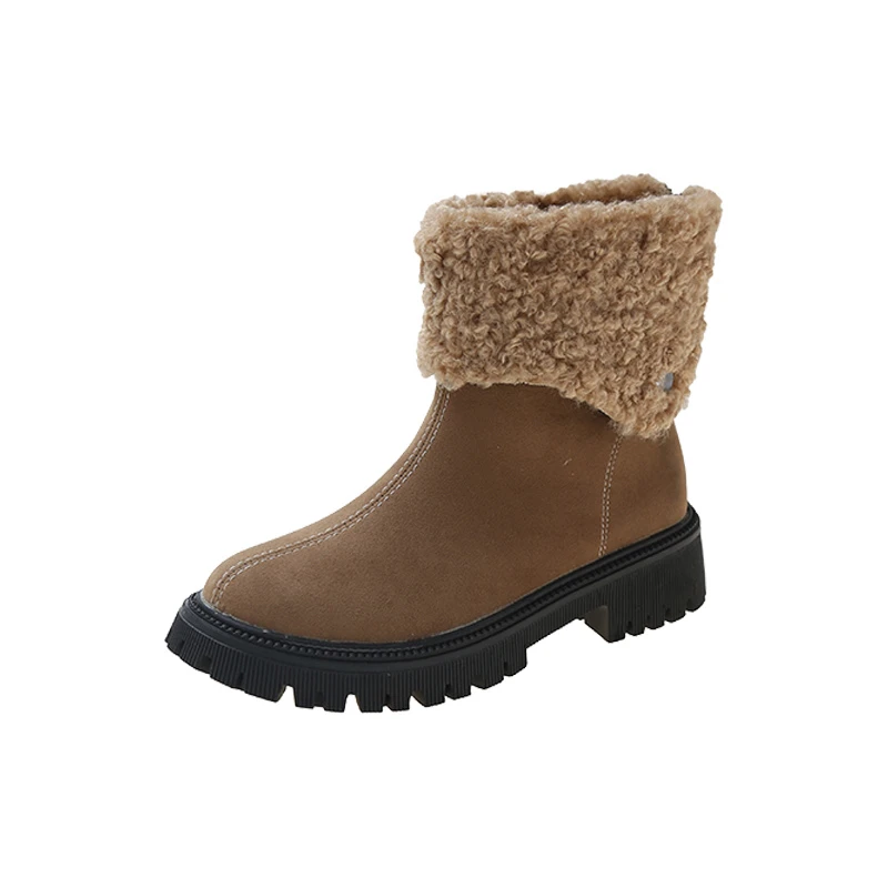 

Новинка Осень-зима 2022, зимние ботинки на толстой подошве с флисом, женские замшевые удобные ботинки с коротким плюшем, женские ботинки телес...