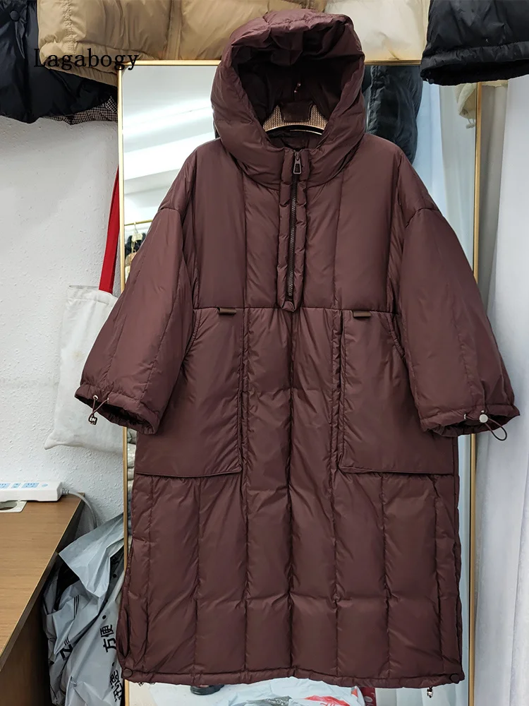 2022 Winter Women White Duck Down Long Jacket Loose Oversized Hooded Coat Female Autumn Warm Snow Outwear