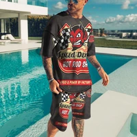 vintage outfits hawaiian set suitsummer men casual beach o neck t shirt shorts set oversized clothes tracksuit for man 3d print