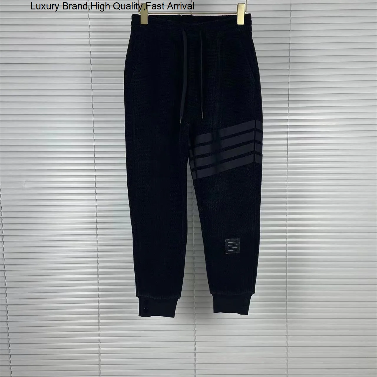 Fashion Korean Brand Black Sports Solid Color Webbing Reflective Design High Quality Corduroy Couple Casual Pants